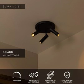 GRADO griestu prožektors 3xGU10 (MR11) melns (Lucide)