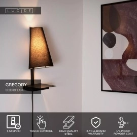 GREGORY naktsgaldiņa/sienas lampa 1x60 W E27 19.8×18 cm melna (Lucide)