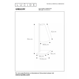 GREGORY galda lampa 1x60 W E27 18×18 cm melna (Lucide)