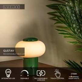 GUSTAV Uzlādējama galda lampa Ø8 cm LED dim 1x0,8W 2700K zaļa (Lucide)