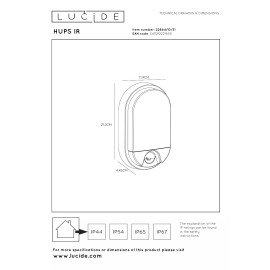 HUPS IR āra sienas lampa LED 1x10W 3000K ar sensoru balta (Lucide)