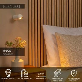 IPSOS vannas istabas sienas lampa LED 6W 2700K IP54 balta (Lucide)