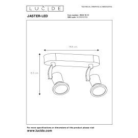 JASTER-LED griestu prožektors 19.8×6 cm 2 x 5 W GU10 2700K balts (Lucide)