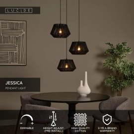 JESSICA piekaramā lampa 3x60 W E27 Ø35.5 cm melna (Lucide)