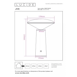 JIVE uzlādējama āra galda lampa LED 1x3W melna (Lucide)