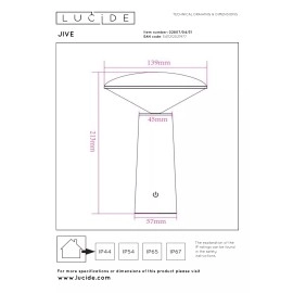 JIVE uzlādējama āra galda lampa LED 1×3W balta (Lucide)
