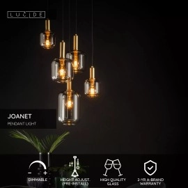 JOANET piekaramā lampa 5xE27 dūmu pelēka