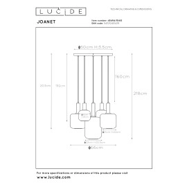 JOANET piekaramā lampa 5xE27 dūmu pelēka