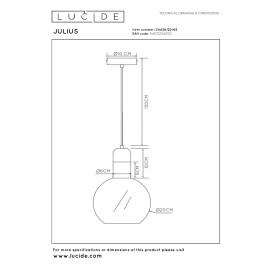 JULIUS piekaramā lampa Ø 20 cm, 1xE27, dūmakaini pelēka (Lucide)