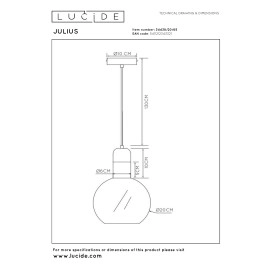 JULIUS piekaramā lampa Ø 20 cm, 1xE27, dūmakaini pelēka (Lucide)