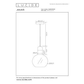 JULIUS piekaramā lampa Ø 28 cm, 1xE27, dūmakaini pelēka (Lucide)