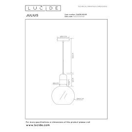 JULIUS piekaramā lampa Ø 40 cm, 1xE27, dūmakaini pelēka (Lucide)