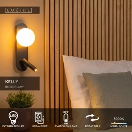 KELLY LED gultas/sienas lampa 3,5 W 3000K melna (Lucide)