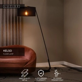 KELSO stāvlampa 1xE27 melna ar lina abažūru (Lucide)