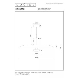 KENNETH piekaramā lampa Ø 60 cm LED 16W 2700K, balta (Lucide)