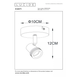 KIANTI griestu prožektors Ø10 cm 1xGU10 50W melna (Lucide)