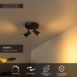 KIANTI griestu prožektors Ø15 cm 2xGU10 50W melna (Lucide)