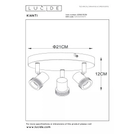 KIANTI griestu prožektors Ø21 cm 3xGU10 50W melna (Lucide)