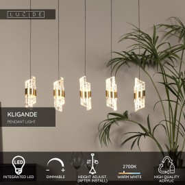 KLIGANDE piekaramā lampa LED 5x7,8 W 2700 K 84 cm matēts zelts / misiņš (Lucide)
