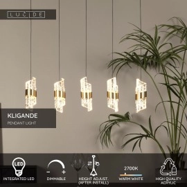 KLIGANDE piekaramā lampa LED 5x7,8 W 2700 K 84 cm matēts zelts / misiņš (Lucide)