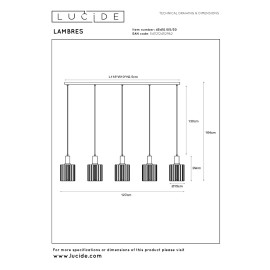 LAMBRES piekarama lampa 164x15 cm 5xE27 melna (Lucide)