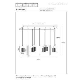LAMBRES piekaramā lampa 6xE27 40 W melna (Lucide)