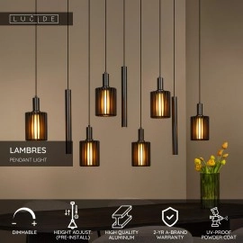 LAMBRES piekaramā lampa 6xE27 40 W melna (Lucide)