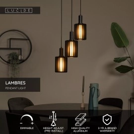 LAMBRES piekaramā lampa 3xE27 melna (Lucide)