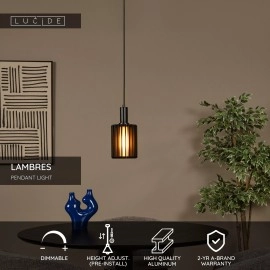 LAMBRES piekaramā lampa Ø 15 cm 1xE27 melna (Lucide)