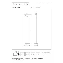 LAWFORD āra stabiņš 80 cm LED 6W 3000K IP54 melns (Lucide)