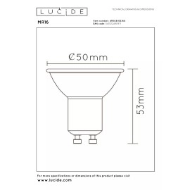 MR16 LED spuldze GU10 1x5 W 2700 K nedimmējama caurspīdīga (Lucide)
