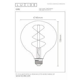 G95 Filament LED spuldze E27 1x4.9 W 2700 K dimmējama caurspīdīga (Lucide)