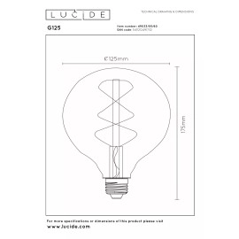 G125 Filament LED spuldze E27 1x4.9 W 2700 K dimmējama caurspīdīga (Lucide)