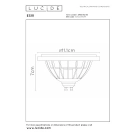 ES111 — LED spuldze GU10 12W, 2200–3000K, 820 lm, melna (Lucide)