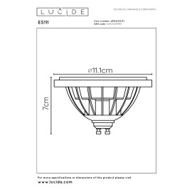 ES111 — LED spuldze GU10 12W, 2200–3000K, 820 lm, balta (Lucide)