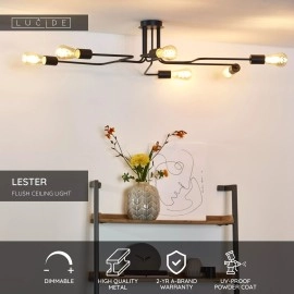 LESTER griestu lampa 6xE27 40W melna (Lucide)