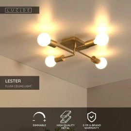 LESTER griestu lampa 4xE27 40W matēta zelta/misiņa (Lucide)