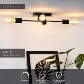 LESTER griestu lampa 4xE27 40W melna (Lucide)