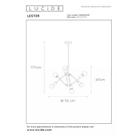 LESTER piekaramā lampa 6xE27 40W melna (Lucide)