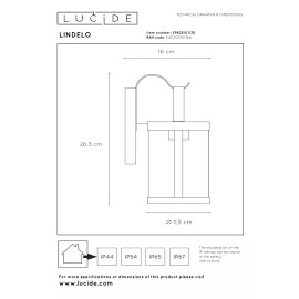 LINDELO āra sienas lampa 1×40W E27 melna (Lucide)