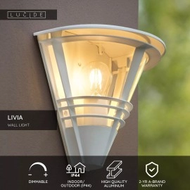 LIVIA āra sienas lampa 1x60W E27 IP44 balta (Lucide)