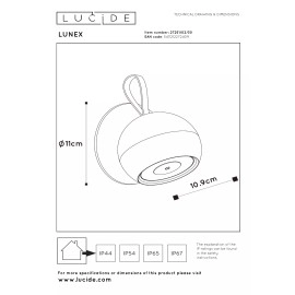 LUNEX uzlādējama āra sienas lampa LED 1×2W 3000K melna (Lucide)
