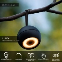 LUNEX uzlādējama āra sienas lampa LED 1×2W 3000K melna (Lucide)