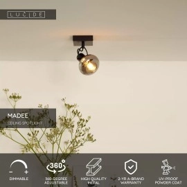 MADEE griestu prožektors 1 x E14 melns dūmu pelēks (Lucide)