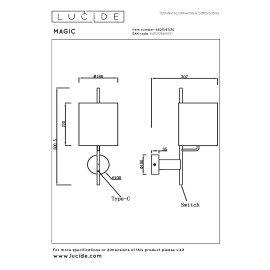 MAGIC sienas lampa 1xE27 melna (Lucide)