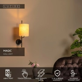 MAGIC sienas lampa 1xE27 melna (Lucide)