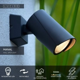MANAL āra sienas prožektors 1x13W Integrated LED IP65 antracīta (Lucide)