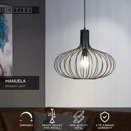 MANUELA piekaramā lampa Ø 50 cm 1xE27, melna (Lucide)