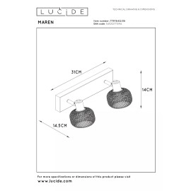 MAREN griestu prožektors 2xE14 melna (Lucide)