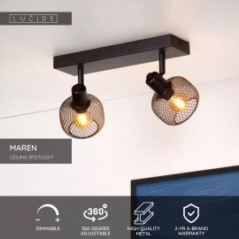 MAREN griestu prožektors 2xE14 melna (Lucide)